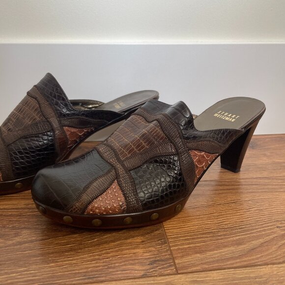 Vintage Y2K Stuart Weitzman Patchwork Leather Heeled Mules - Picture 3 of 8